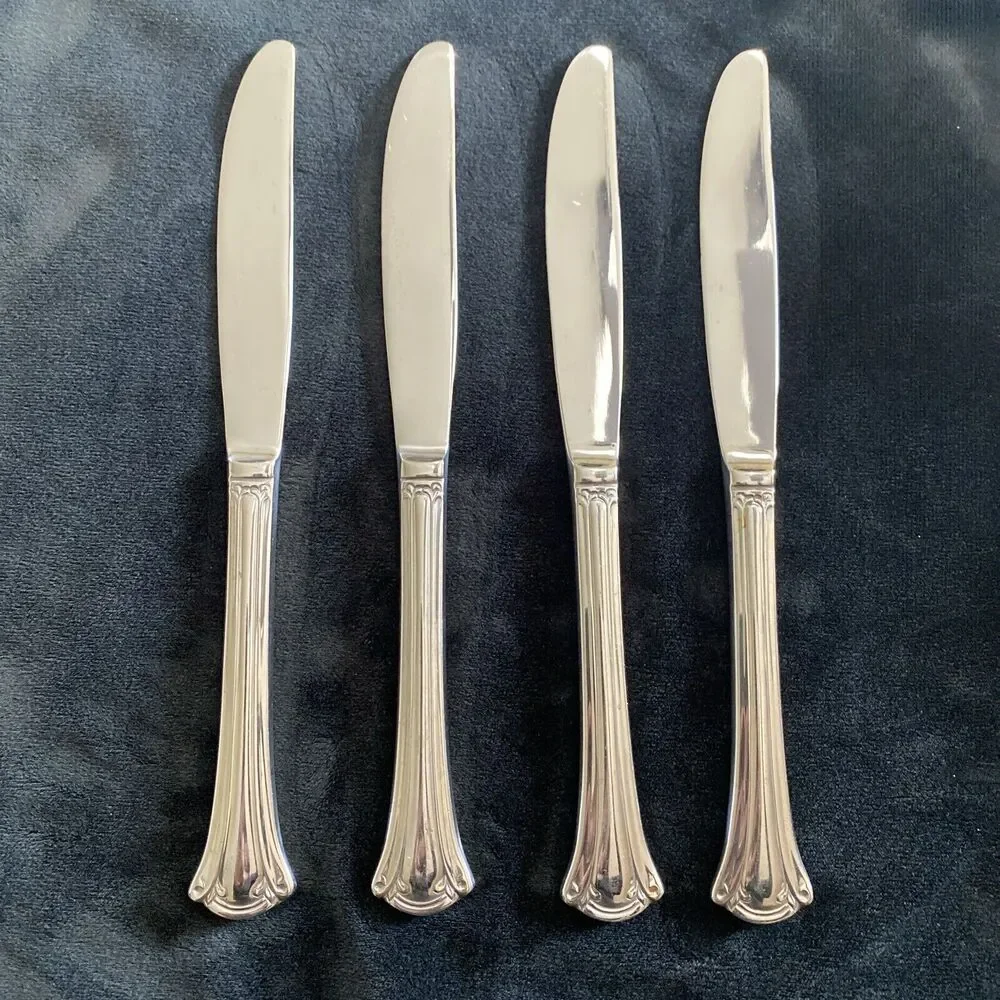 Lot 4 Wallace Resplendence Glossy 18/10 Stainless Modern Solid Dinner Knife 9.5”